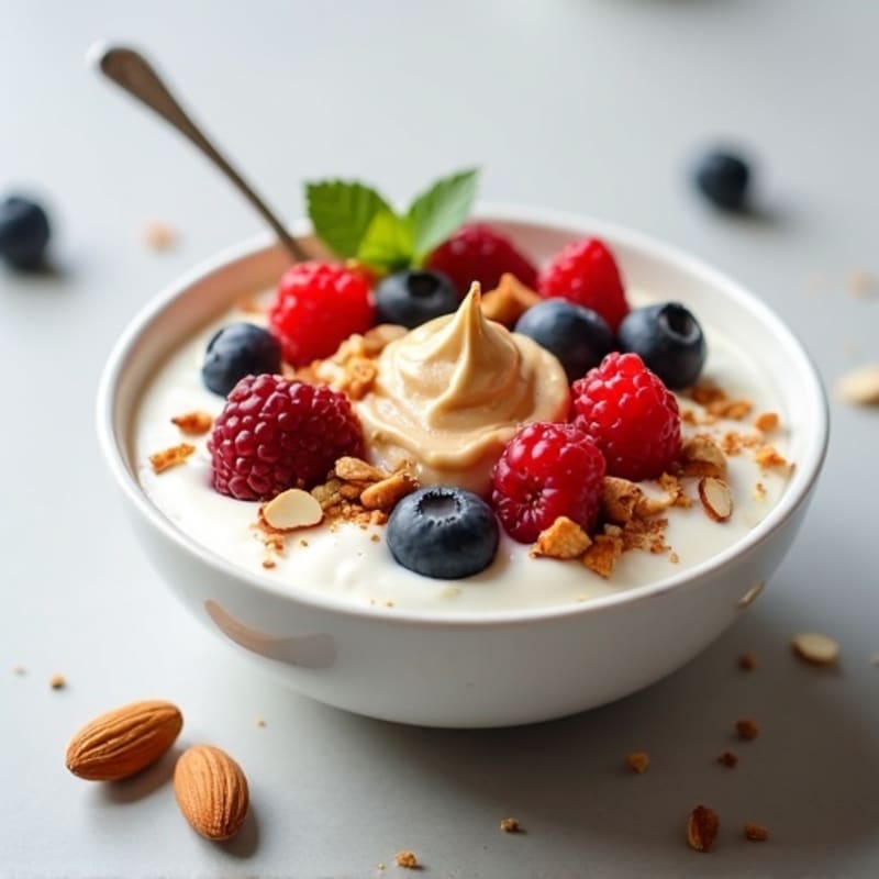 Vanilla Greek Yogurt Protein Bowl with Almonds and Berries