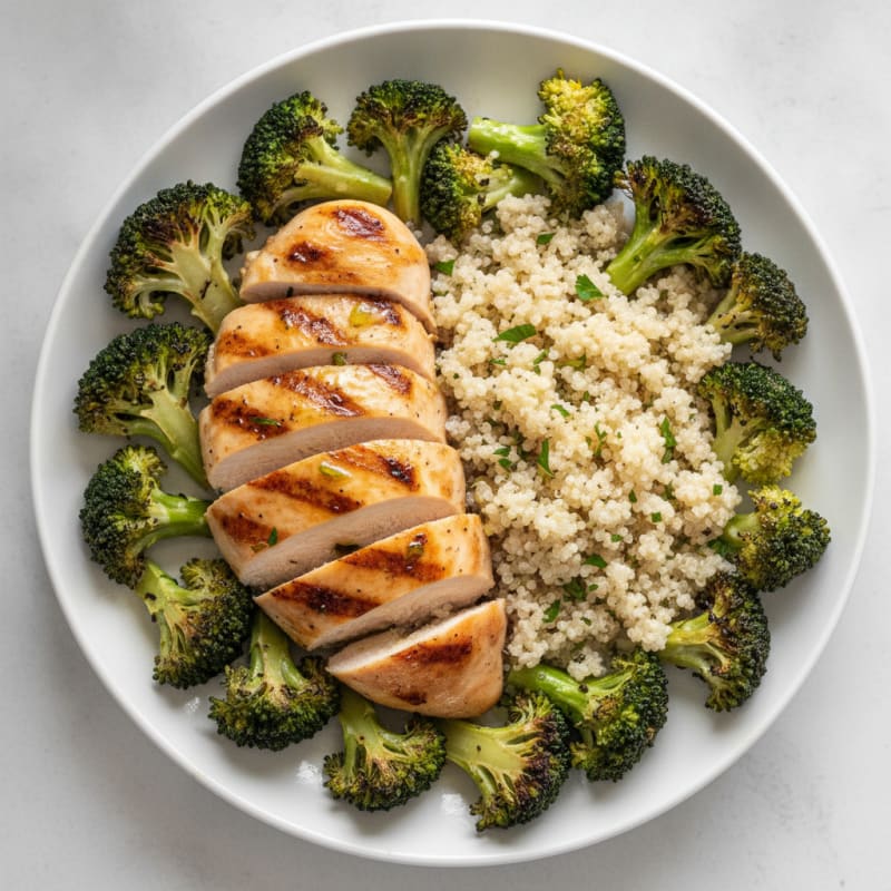 Grilled Chicken Breast with Roasted Broccoli and Quinoa
