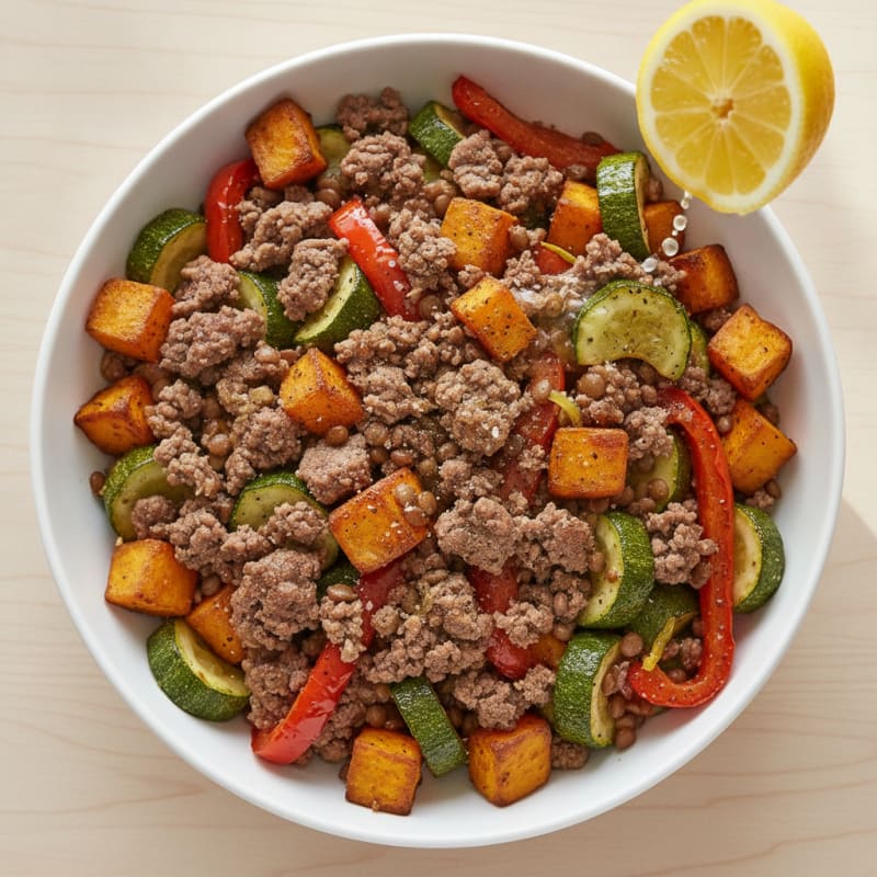 Cold Beef and Roasted Vegetable Bowl