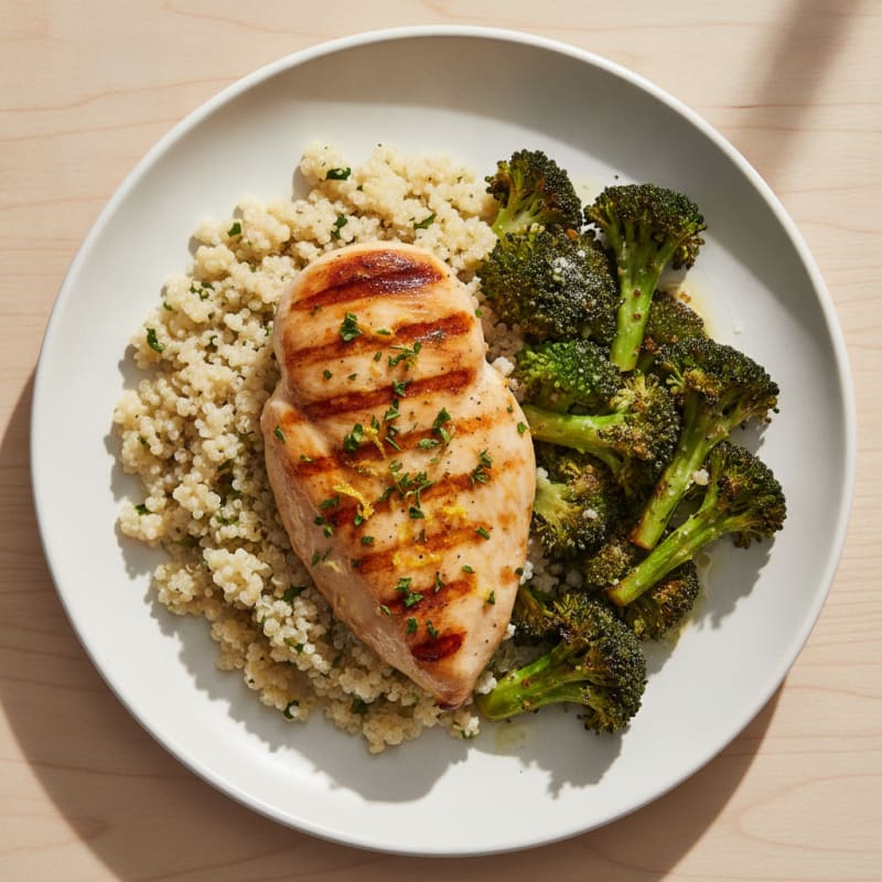 Grilled Chicken Breast with Quinoa and Roasted Broccoli