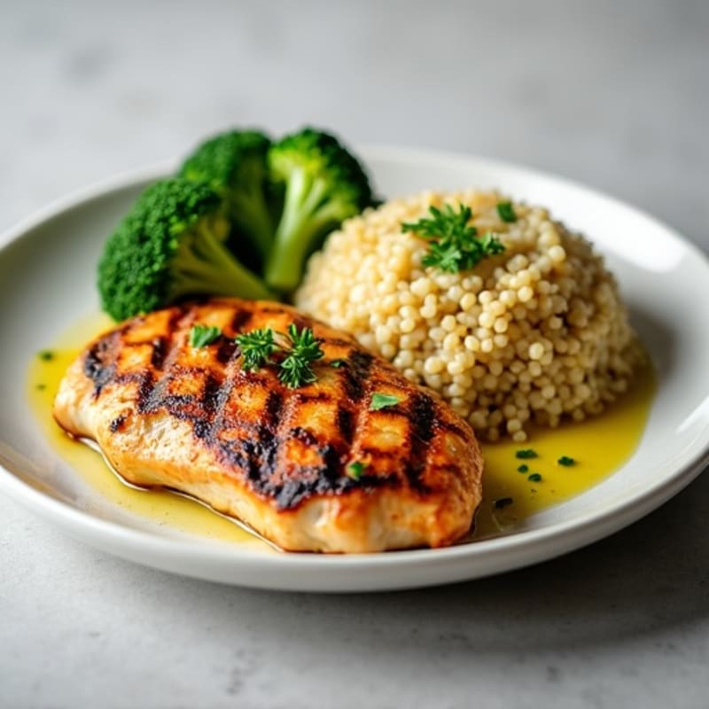 Grilled Chicken Breast with Quinoa and Steamed Broccoli
