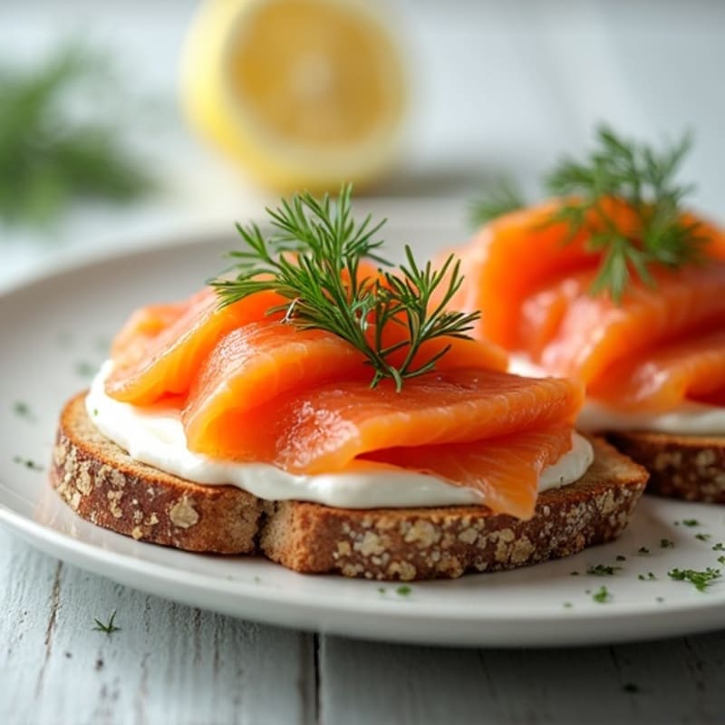 Smoked Salmon with Creamy Dill Spread on Crispy Whole Grain Toast