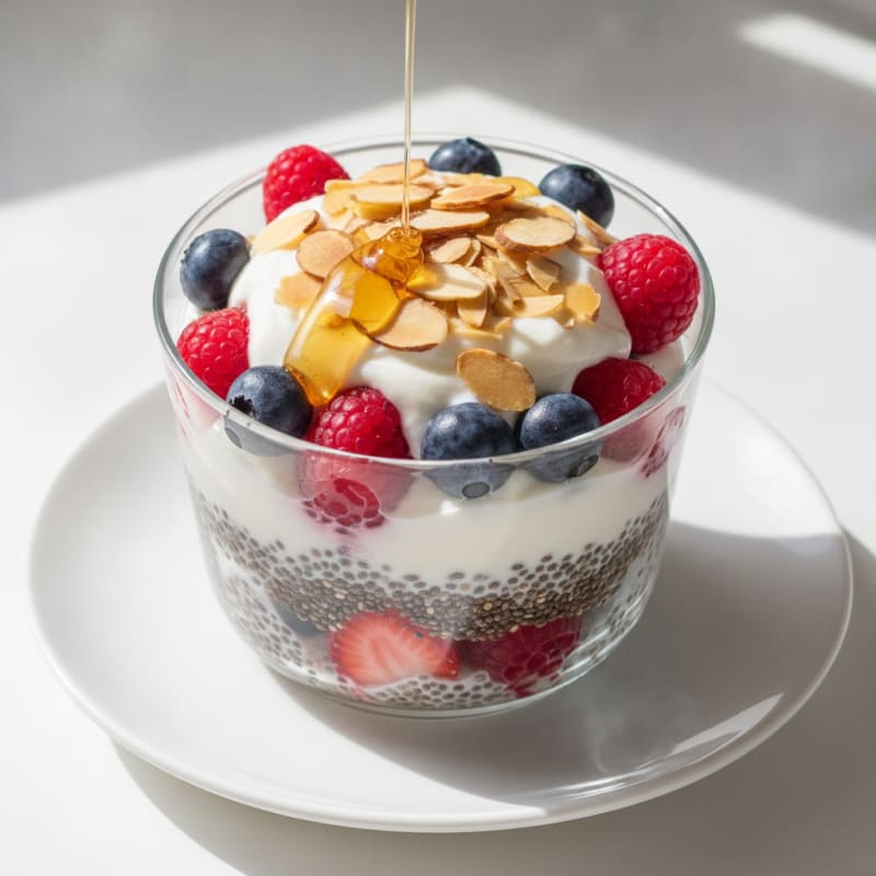 Greek Yogurt Parfait with Chia Seeds and Mixed Berries