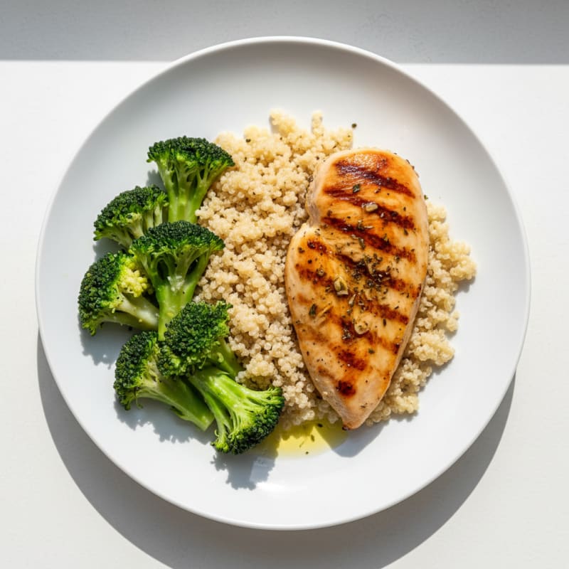 Grilled Chicken Breast with Quinoa and Steamed Broccoli