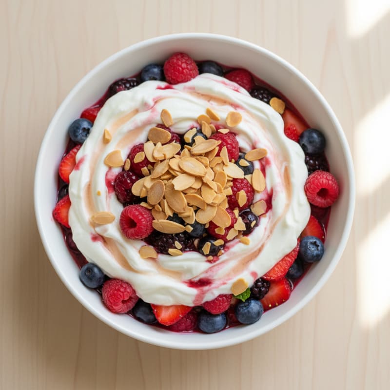 Greek Yogurt Protein Parfait with Mixed Berries and Almonds