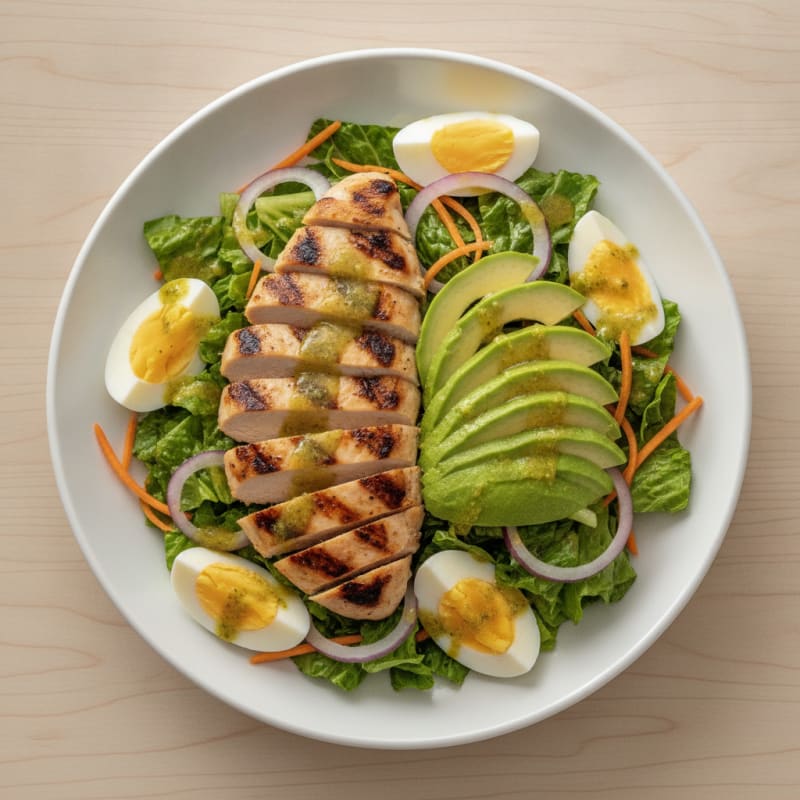 Grilled Chicken and Avocado Salad with Carrot and Lettuce