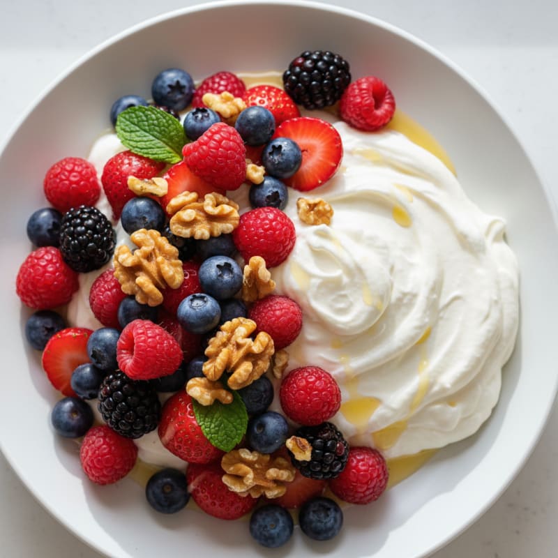 Greek Yogurt Protein Mousse with Mixed Berries