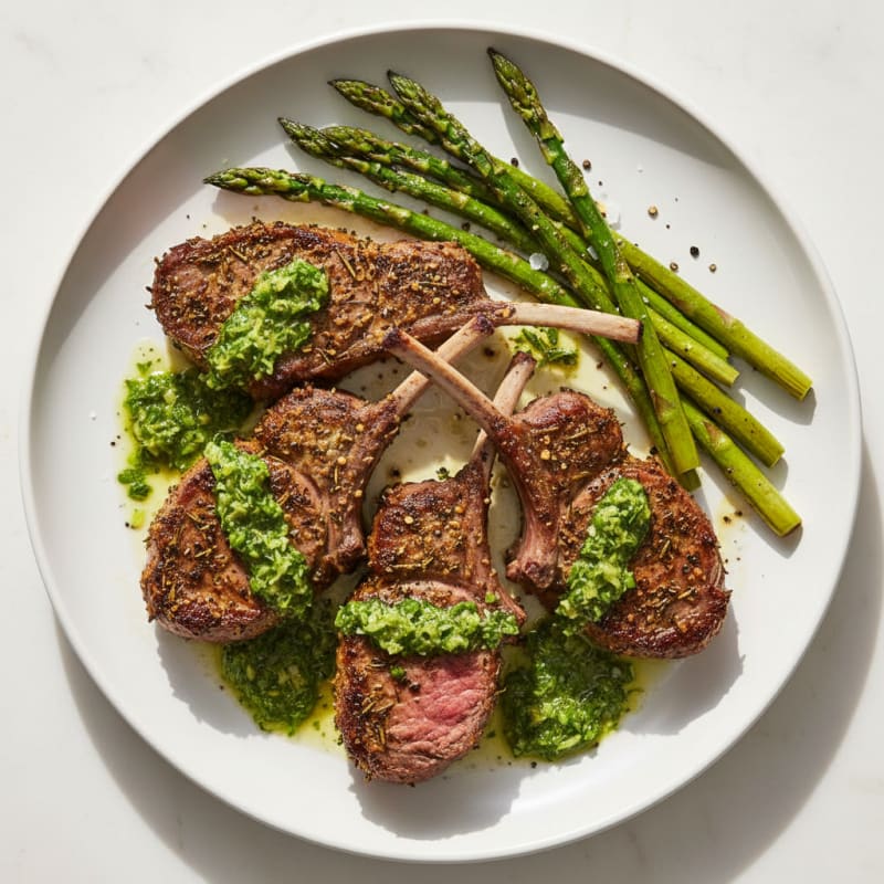 Charred Herb-Crusted Lamb Chops with Zesty Mint
