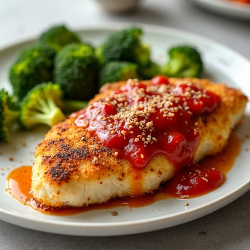 Healthy Crispy Chicken Parmesan with Roasted Broccoli