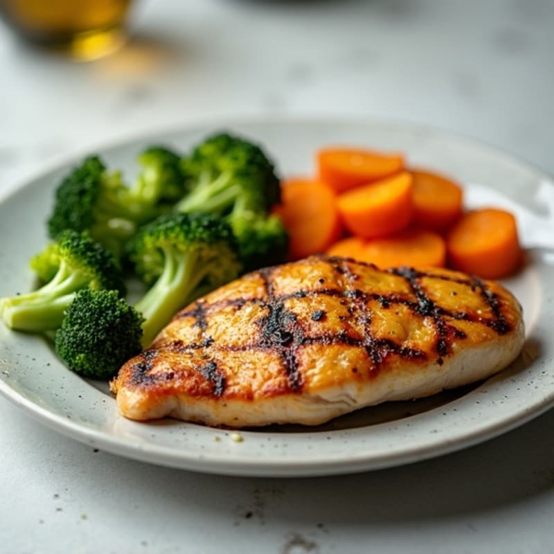 Grilled Chicken Breast with Roasted Sweet Potato and Steamed Broccoli