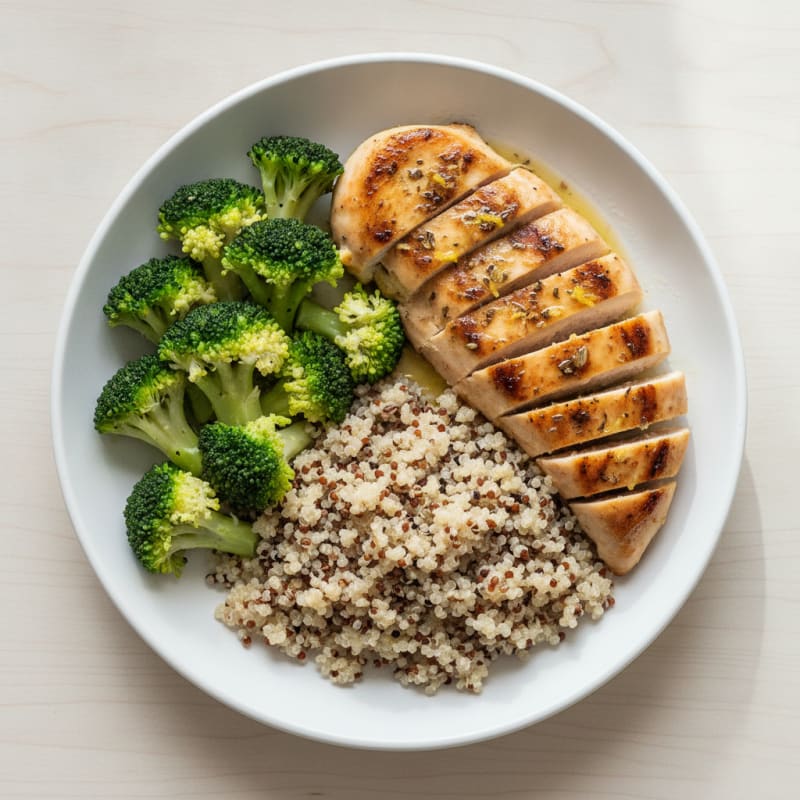 Grilled Chicken Breast with Quinoa and Steamed Broccoli