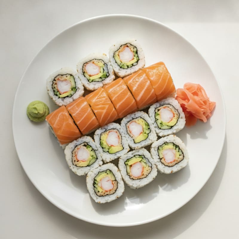 Assorted Fresh Salmon and Shrimp Sushi Rolls