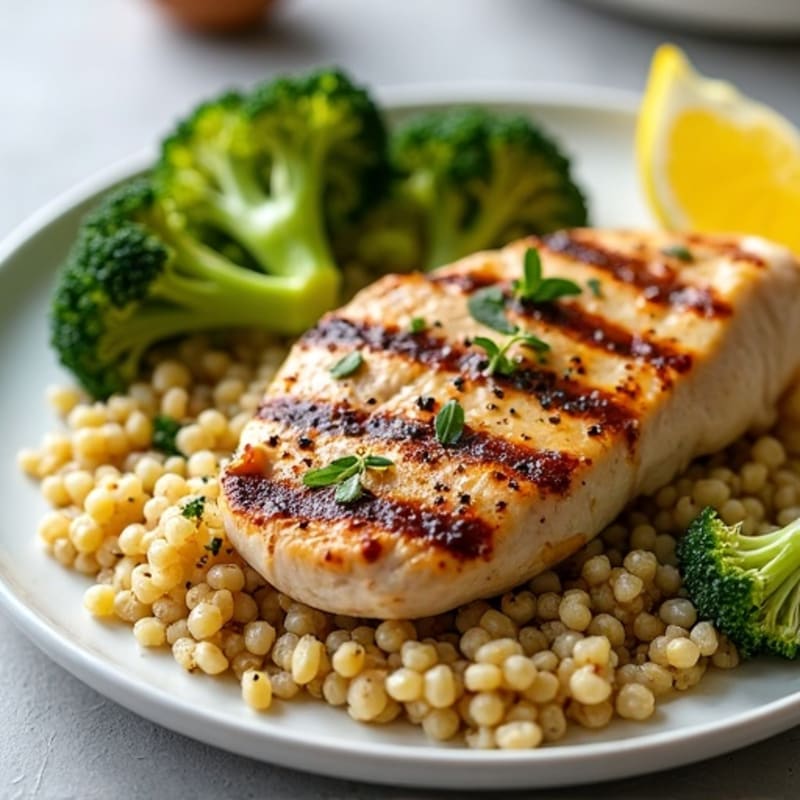 Grilled Chicken Breast with Roasted Broccoli and Quinoa