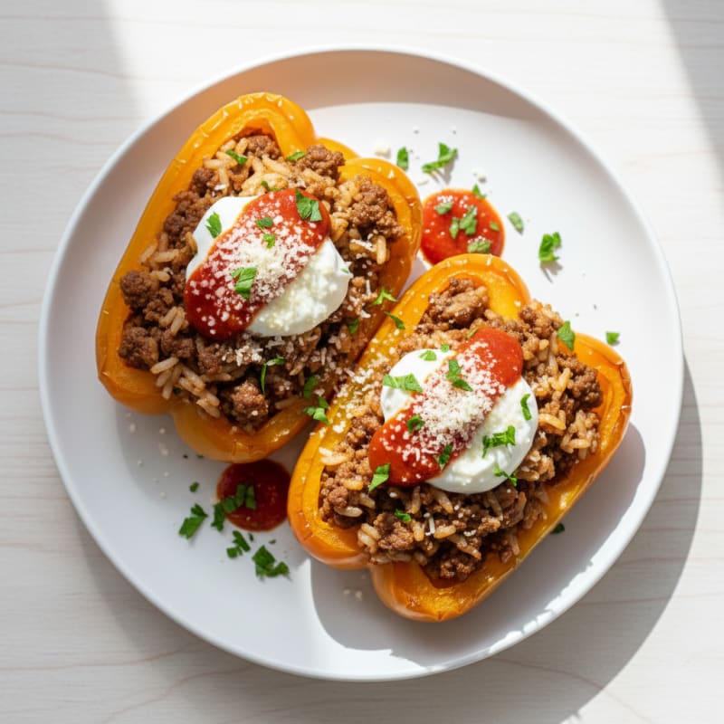 Golden Beef and Rice Stuffed Peppers