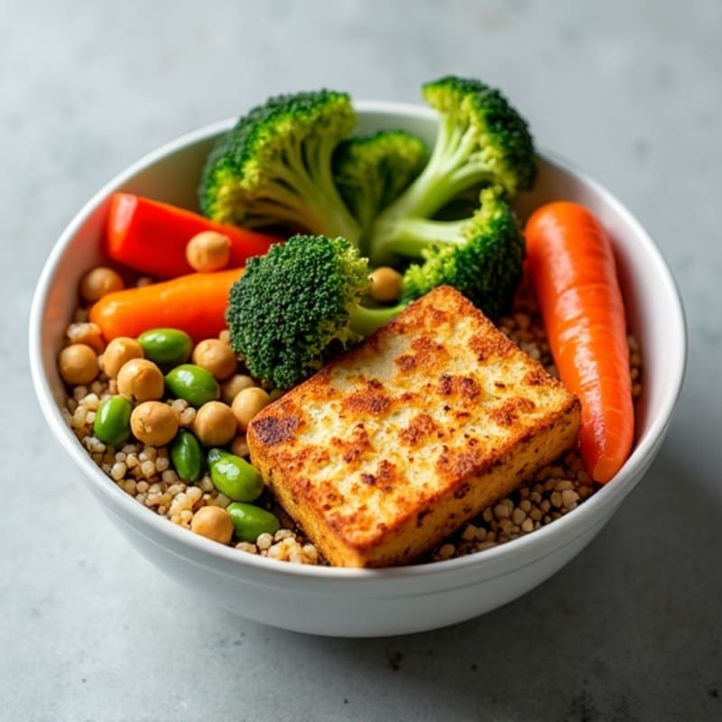 Crispy Baked Tofu with Roasted Vegetable Buddha Bowl