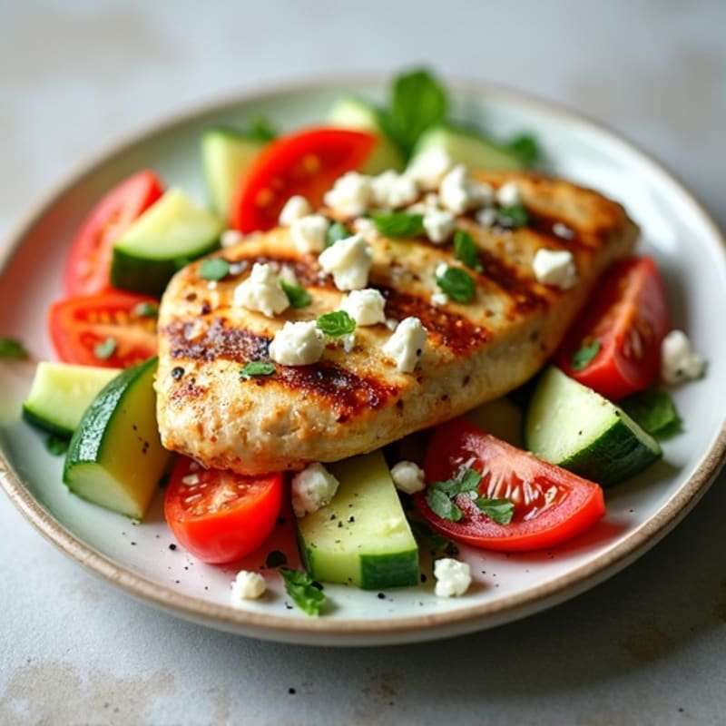 Grilled Chicken Breast with Fresh Tomato Cucumber Salad