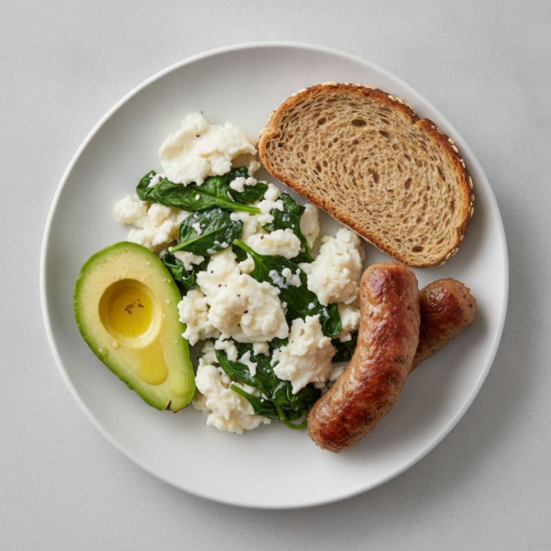 Egg White and Spinach Scramble with Turkey Sausage