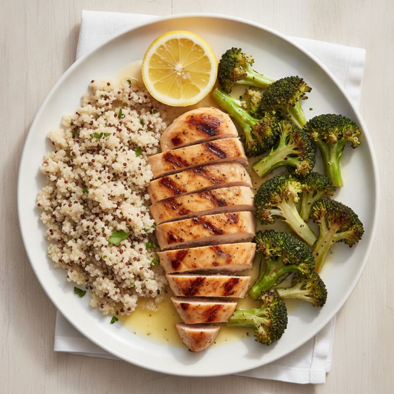 Grilled Chicken Breast with Quinoa and Roasted Broccoli