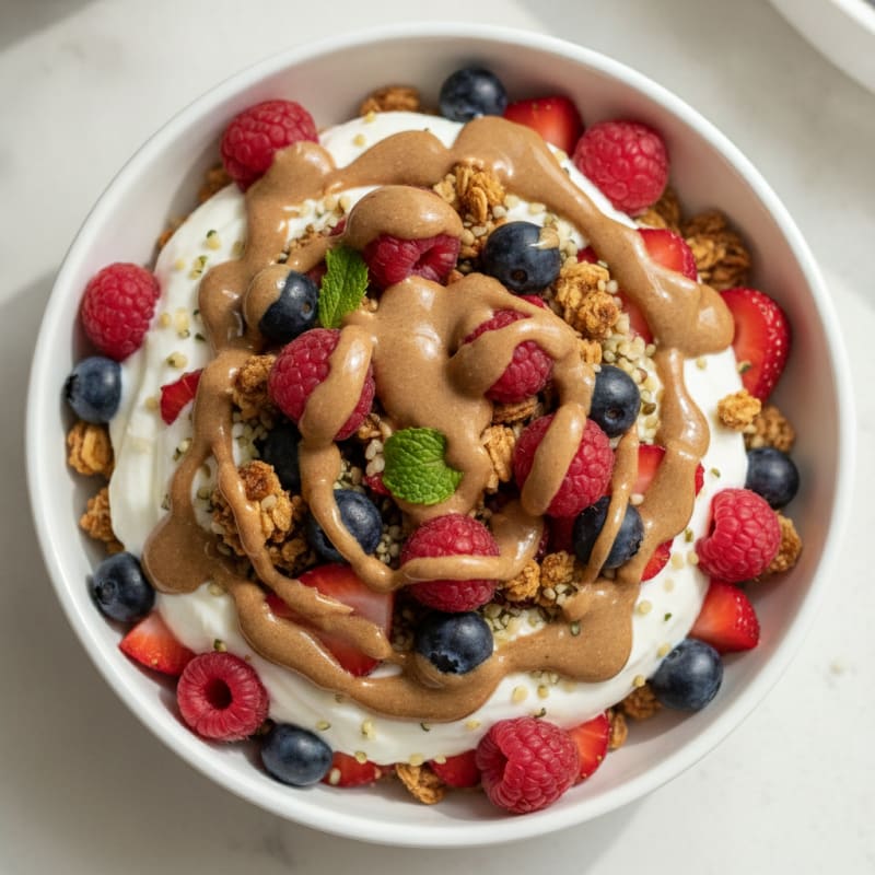Creamy Greek Yogurt Parfait with Mixed Berries and Almond Butter