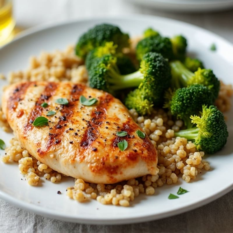 Grilled Chicken Breast with Roasted Broccoli and Quinoa