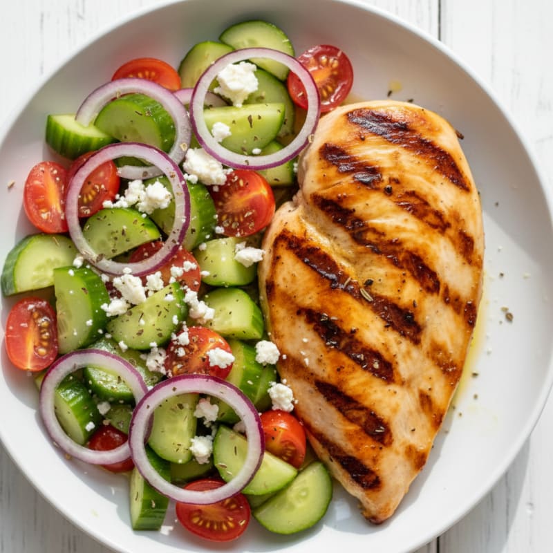 Grilled Chicken Breast with Cucumber Tomato Salad