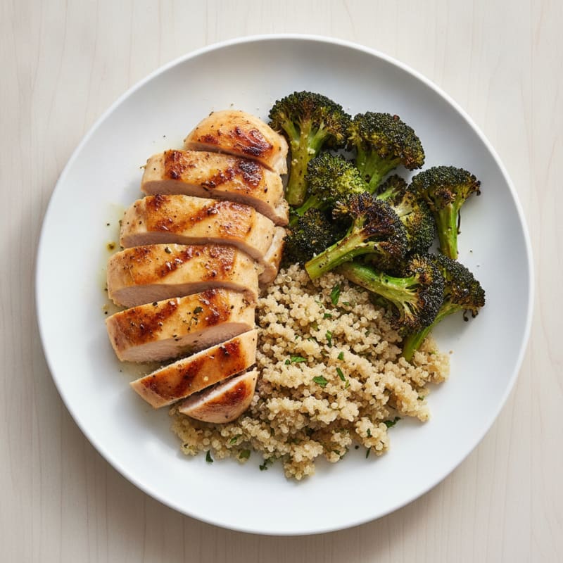 Grilled Chicken Breast with Quinoa and Roasted Broccoli