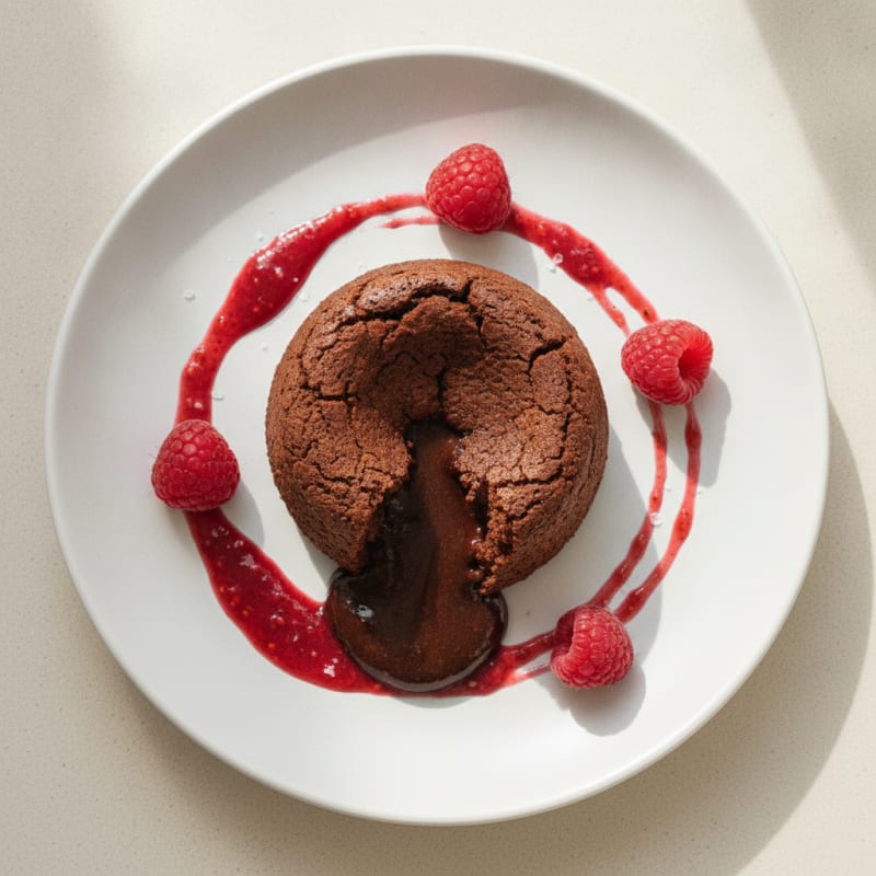 Chocolate Lava Cake with Raspberry Coulis