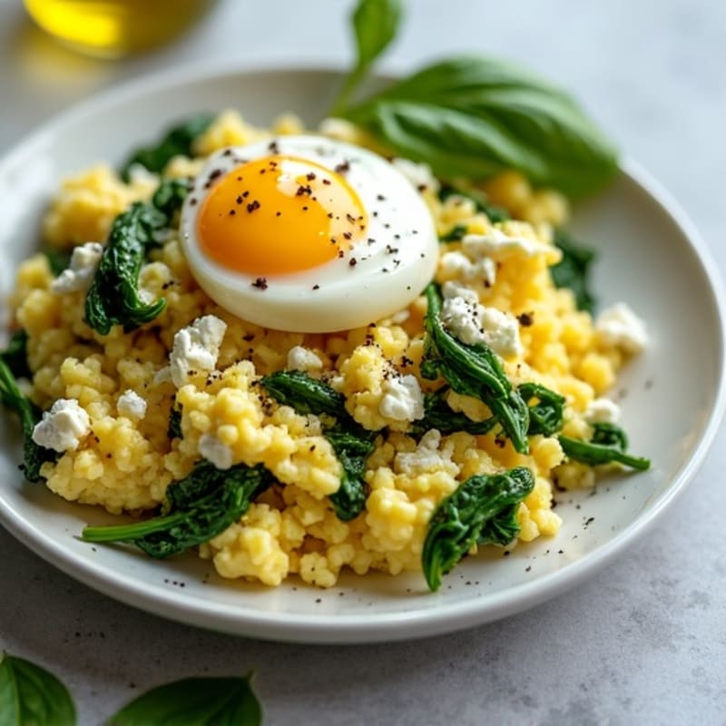 Fluffy Scrambled Eggs with Fresh Spinach and Feta