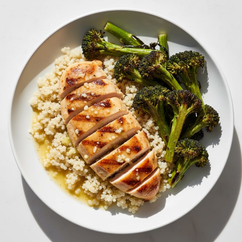 Grilled Chicken Breast with Quinoa and Roasted Broccoli