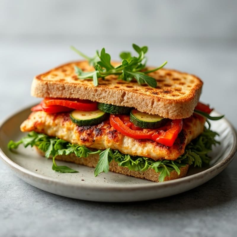 Crispy Roasted Vegetable Panini with Grilled Chicken