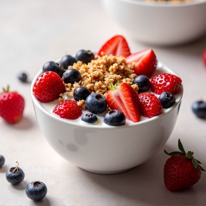 Greek Yogurt with Fresh Berries and Crunchy Granola Bowl