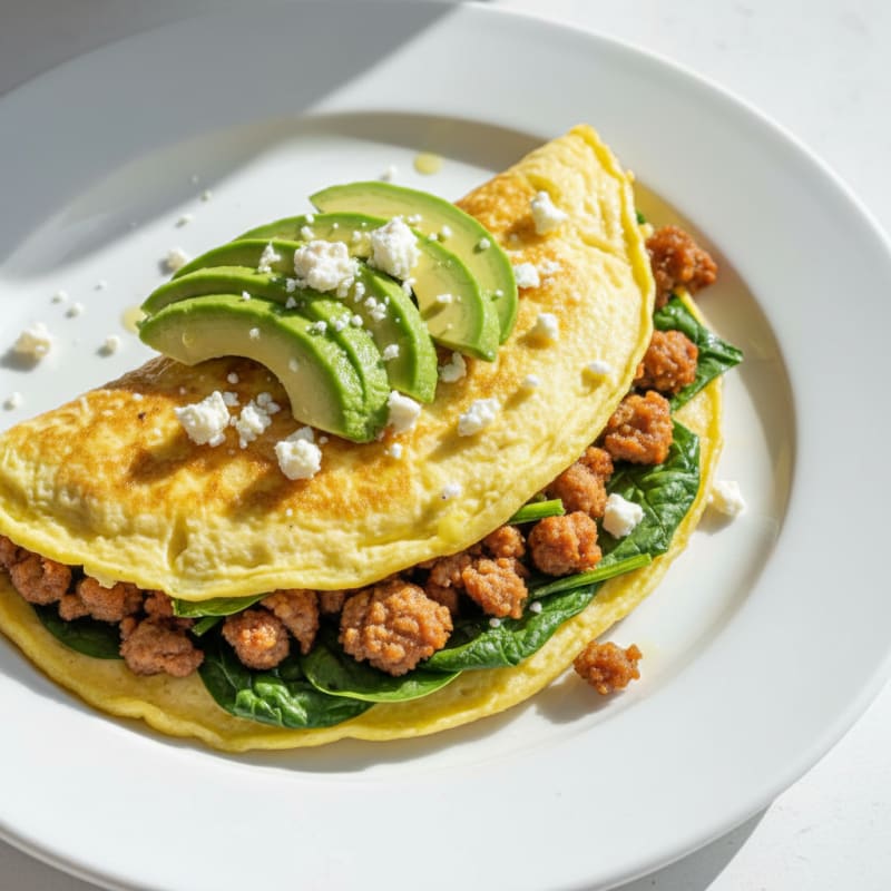 Egg White Omelet with Spinach and Turkey Sausage