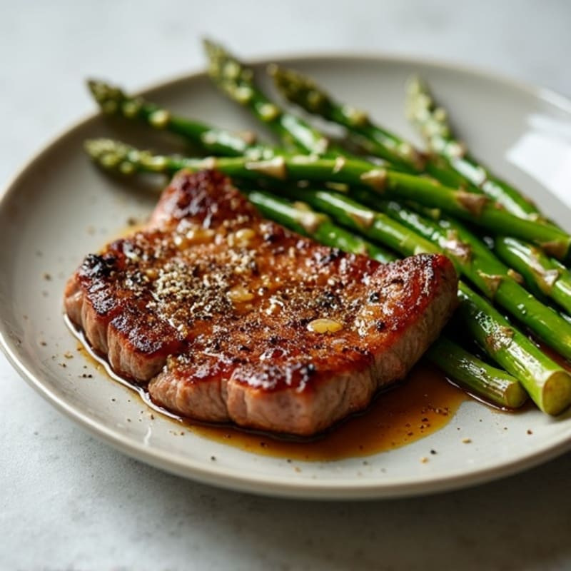 Crispy Pan-Seared Steak with Roasted Asparagus