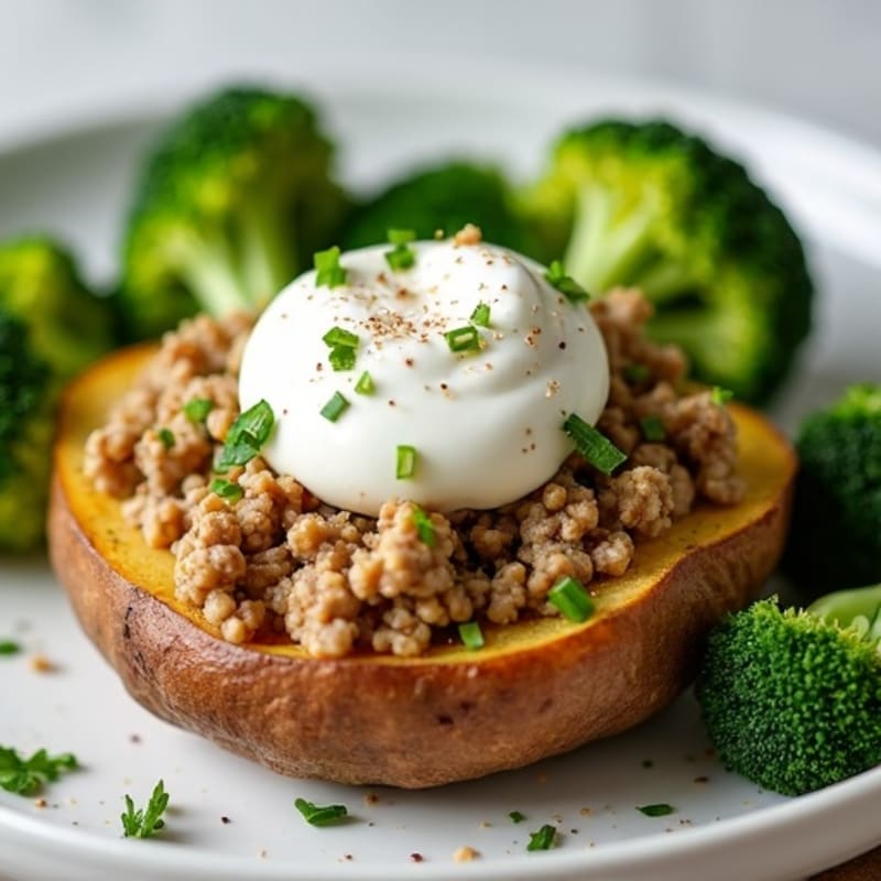 Crispy Baked Potatoes with Lean Ground Turkey, Broccoli, and Creamy Greek Yogurt