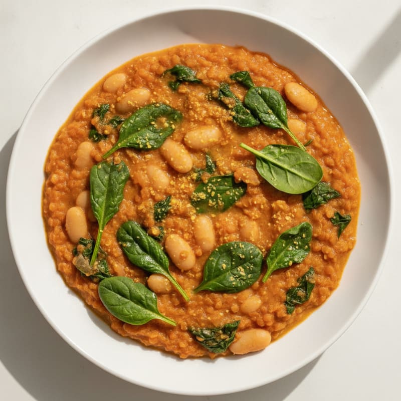 Silky Lentil and White Bean Stew with Leafy Greens