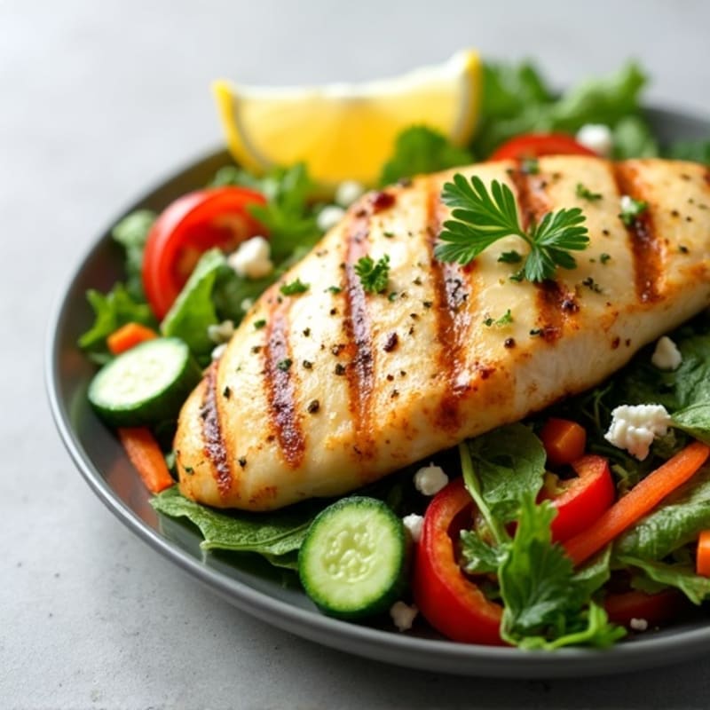 Lemon Herb Grilled Chicken Salad with Fresh Greens and Crunchy Veggies