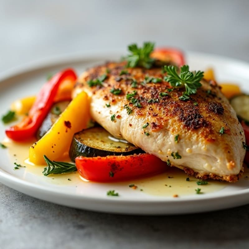 Herb-Crusted Pan Seared Chicken with Roasted Vegetables