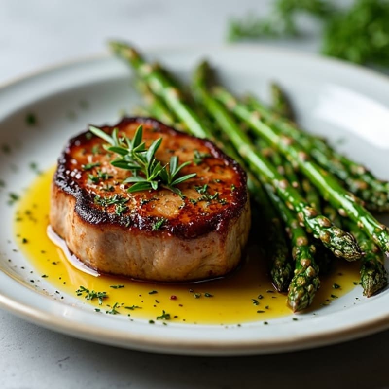 Garlic Herb Pan-Seared Steak with Roasted Asparagus