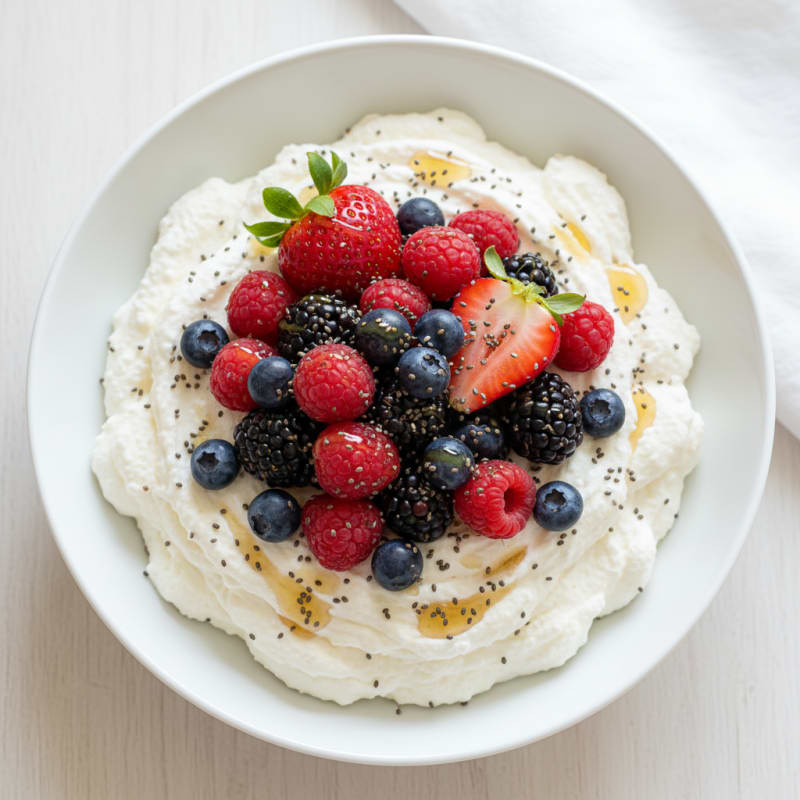 Greek Yogurt Protein Mousse with Mixed Berries