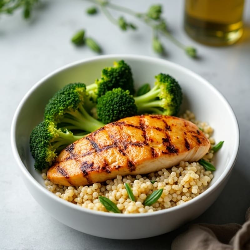 Grilled Chicken Breast with Quinoa and Roasted Broccoli