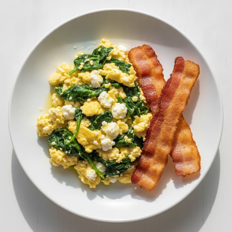 Cottage Cheese Scramble with Spinach and Turkey Bacon