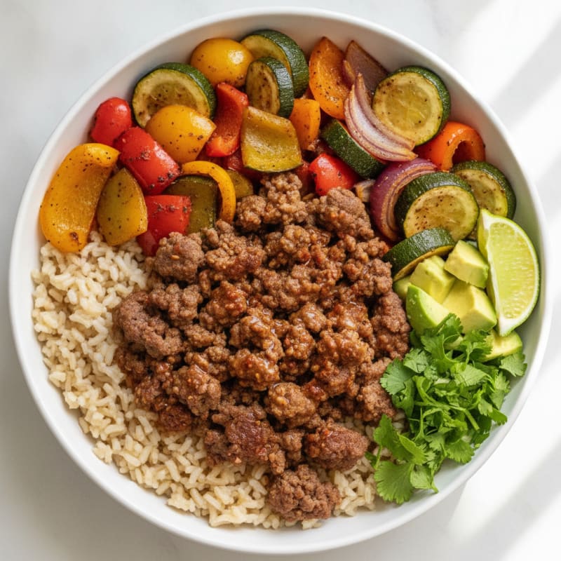 Sheet Pan Ground Beef Burrito Bowl