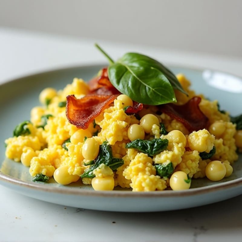 Cottage Cheese Egg Scramble with Spinach and Turkey Bacon