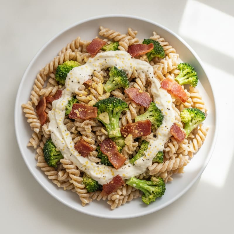 Bacon and Broccoli Pasta with Silken Tofu Sauce