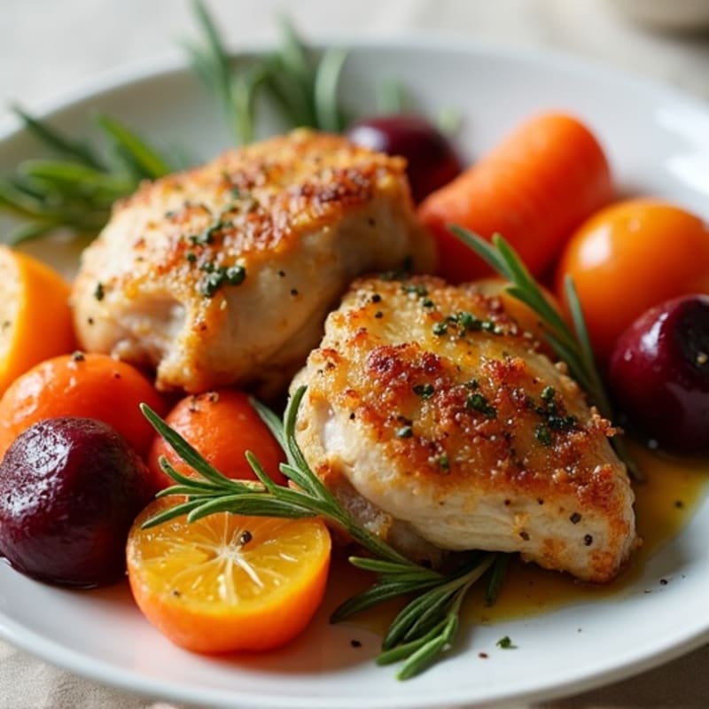 Crispy Herb-Baked Chicken Thighs with Roasted Root Vegetables