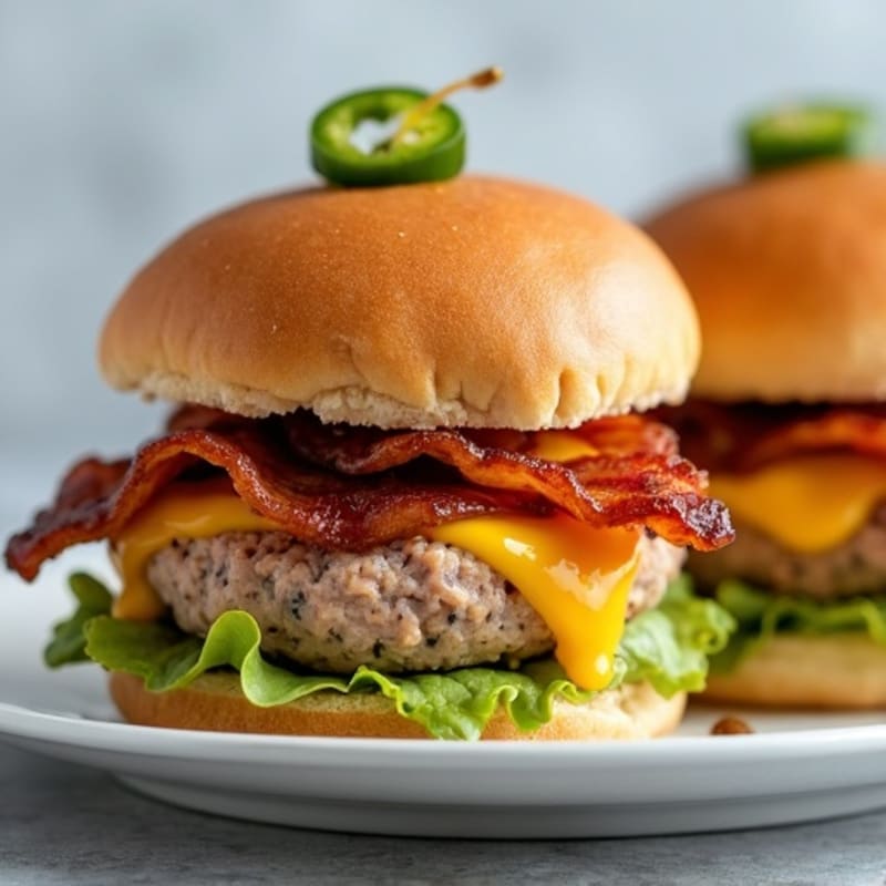 Crispy Bacon-Topped Jalapeño Turkey Mini Burgers