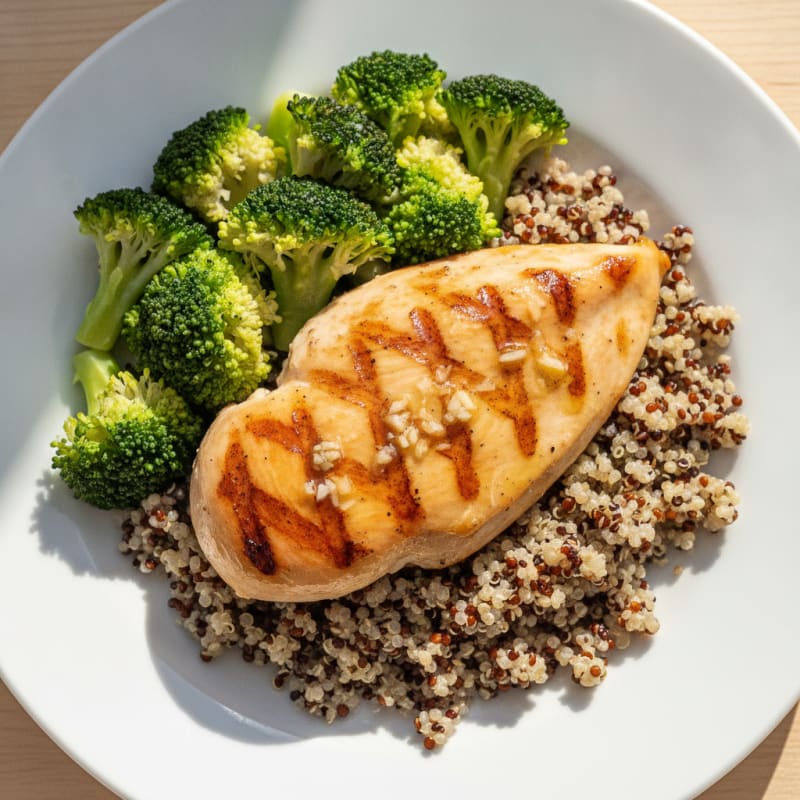 Grilled Chicken Breast with Quinoa and Steamed Broccoli