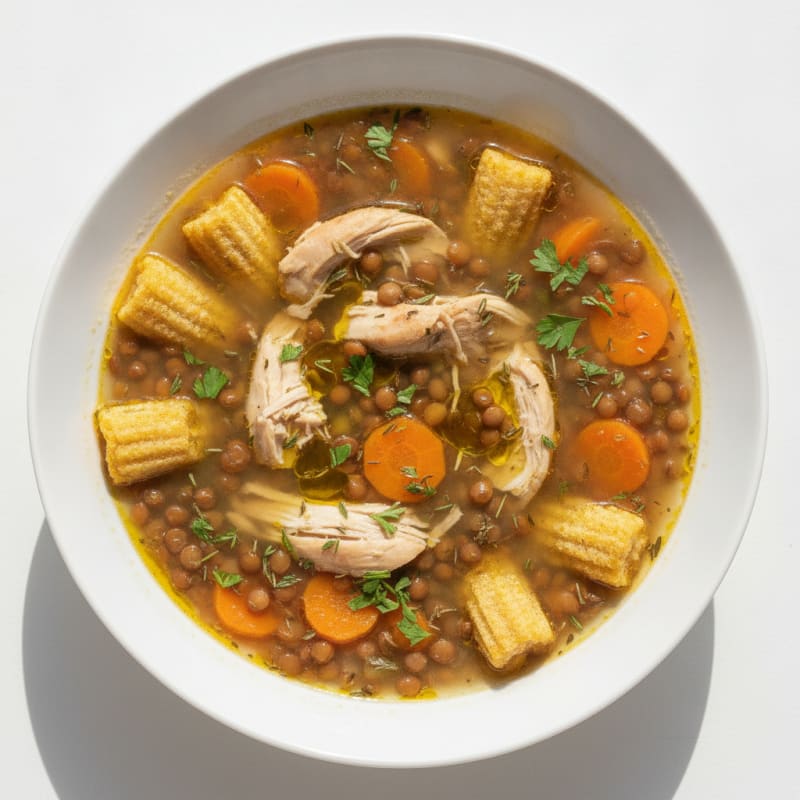 Hearty Chicken Bone Broth with Lentils and Carrots