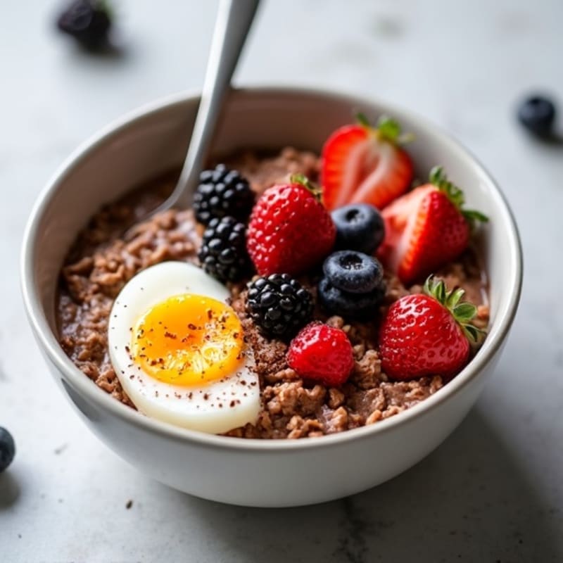 Chocolate Protein Oatmeal with Egg Whites and Fresh Berries