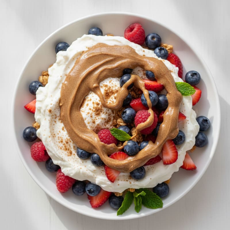 Greek Yogurt Protein Parfait with Mixed Berries and Almond Butter